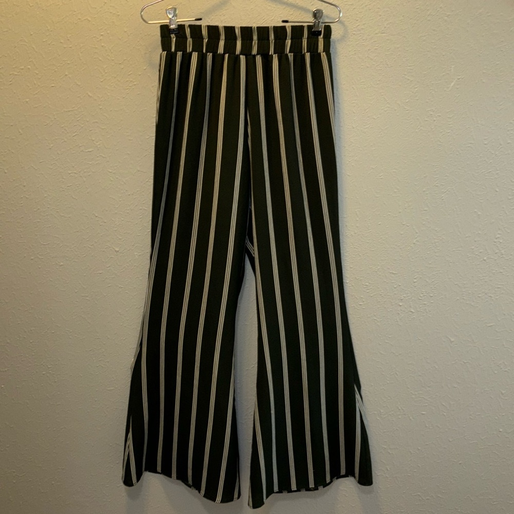 Peace Love Cake Vintage Look Stripe Slacks Pants Flare Legs Black Women’s Small